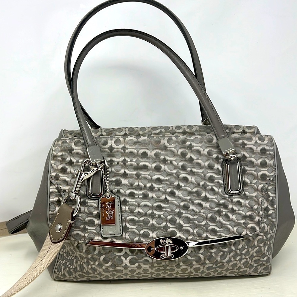 Coach Madeline Madison 25215 Gray Jacquard Leather Satchel Shoulder Crossbody